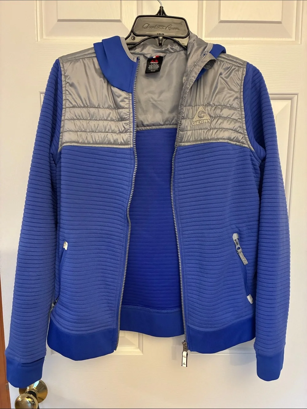 Gerry Youth Boys Full Zip Ribbed Hooded Jacket Size L (14/16) Blue & Gray